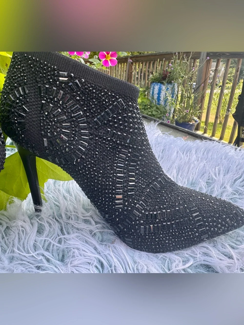 Black Rhinestone Stretch Ankle Booties - Women's Dress Booties - Picture 3 of 5